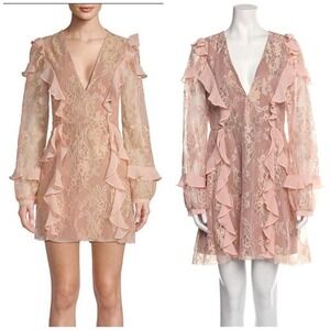 FOR LOVE & LEMONS Dress Bumble Pink Nude Ruffle Lace Mini Dress Size Large NEW